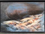 une peinture à l'huile représentant une femme allongée sur un lit, la tête posée sur un oreiller