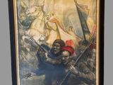 tableau représentant un groupe d'hommes armés devant un tableau représentant des soldats