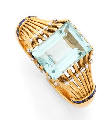 Spectaculaire BRACELET rigide ouvrant en or jaune 750 mil. et platine, - Photo 1