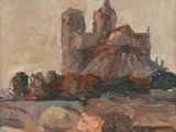 an oil painting of a painting of a castle on a hill