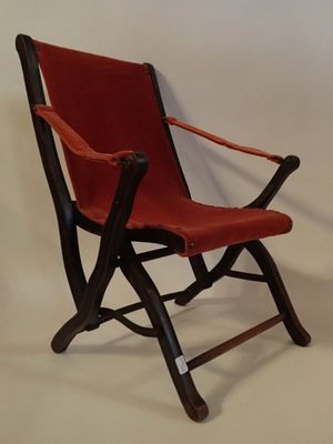 Blackened wood folding child's chair with red velvet upho... - 76607473 ...