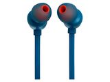 a pair of blue earphones on a white background