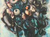 une peinture représentant un vase de fleurs sur une table
