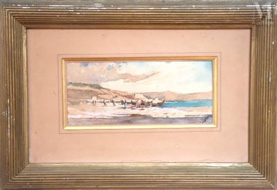 une photo d'un tableau représentant une scène de plage, dans un cadre
