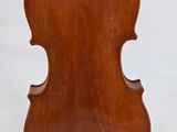 an old violin with a wooden back and bow on a white background