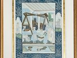 framed picture of a painting of a family on a swing