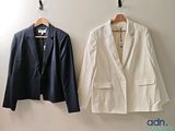 two jackets hanging on the wall next to each other