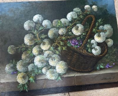 a picture of a basket of flowers on the floor