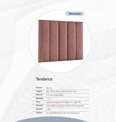 Tête de lit dosseret TENDANCE 150 gris alpaga - Produit neuf…