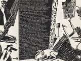 un dessin en noir et blanc représentant une ville avec une horloge