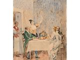 an image of a painting of people sitting around a table