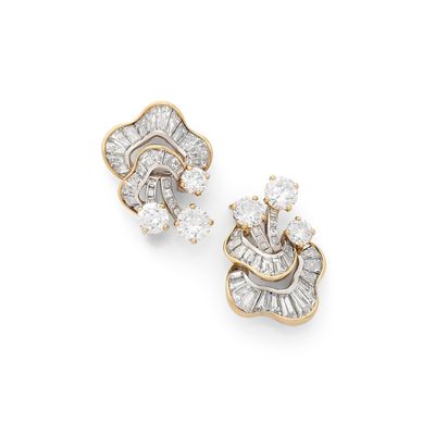 Paire de clips "Diamants" Diamants ronds taille brillant, di… - Photo 1