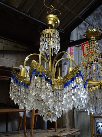 Lustre à pampilles translucides et bleutées goût 1930 à six bras ...