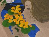 a painting of a woman holding a bunch of flowers
