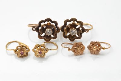 three pairs of gold rings and a pair of diamond earrings