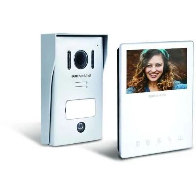 a video door phone with a picture of a woman on the screen