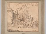 an image of a drawing of a group of people in a village