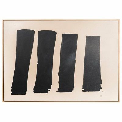 trois taches de peinture noire sur fond blanc, bordées de brun