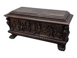 an old wooden chest with carvings and carvings on the sides