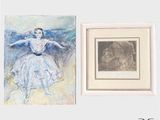 un tableau représentant une femme en robe blanche à côté d'une photo de chat