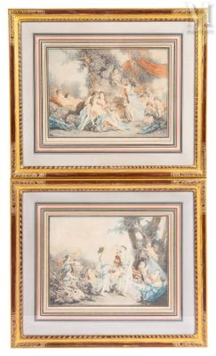 Paire de gravures Offrandes à Priape et à l'amour