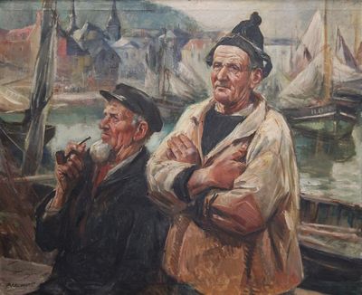 Raymond LECOURT (1882-1946), "Honfleur : deux vieux pêcheurs…