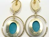 two tone gold and turquoise earrings with circular hoops