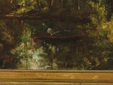 an image of a painting of a boat on a river in a forest