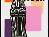 une peinture représentant une bouteille de Coca-Cola sur un fond coloré