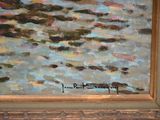 an oil painting of a painting of a river with rocks in the background