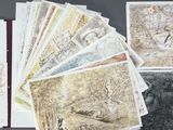 many different types of drawings on a table