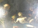 un tableau représentant un homme assis sur un lit en compagnie d'autres personnes