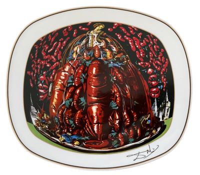 a picture of a plate with a lobster on it