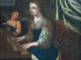 an image of a painting of a woman sitting at a piano