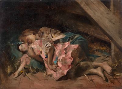 une image représentant un tableau où l'on voit un bébé endormi dans une crèche