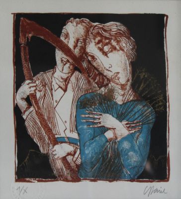 une image représentant un dessin d'un homme tenant une harpe