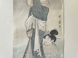 a painting of a woman holding a fan on a wall