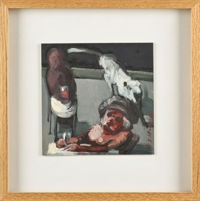 tableau représentant un homme allongé par terre à côté d'une femme