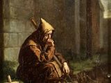 tableau représentant un homme assis par terre, un couteau à la main