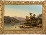une image représentant un tableau représentant une scène fluviale avec des personnes à bord d'un bateau