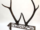 a metal rack with two antlers on top of it
