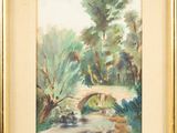 an image of a painting of a bridge over a stream