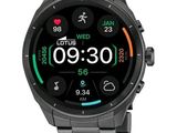 the smart watch is displayed on a white background with a black bracelet