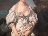 painting of a woman in a white dress holding a baby