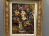 une image d'une peinture de fleurs dans un vase sur une table