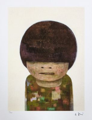 un tableau représentant un petit garçon aux cheveux volumineux