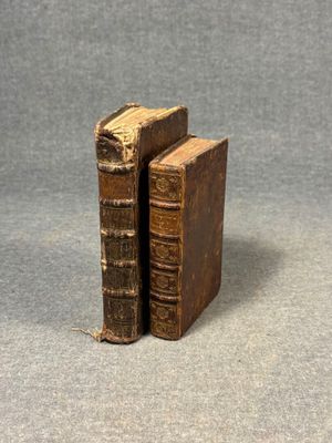 pair of antique bookends on grey background