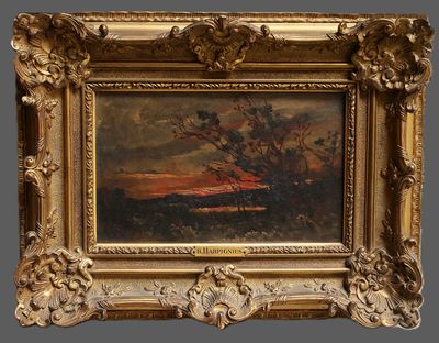 an image of a painting of a landscape with a tree in the foreground