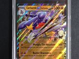 a close up of a card in a plastic case on a table