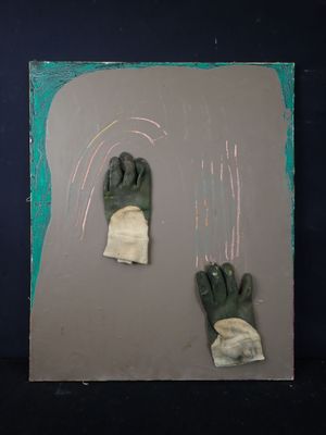 un tableau représentant une paire de gants posés sur une table
